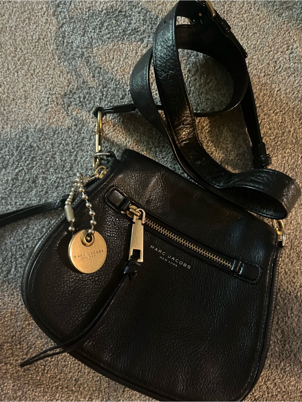 Marc Jacobs Black Leather Crossbody with Gold Accents
